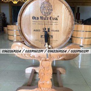 Thùng gỗ sồi 100 lít chân đỡ trạm khắc