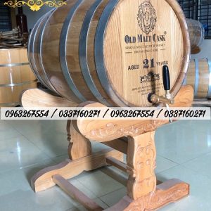 Thùng gỗ sồi 100 lít chân đỡ trạm khắc