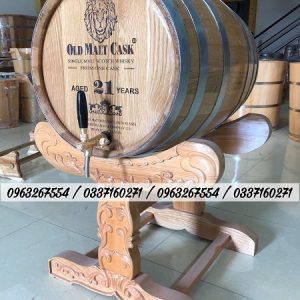 Thùng gỗ sồi 100 lít chân đỡ trạm khắc