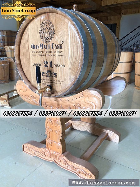 Thùng gỗ sồi 100 lít chân đỡ trạm khắc